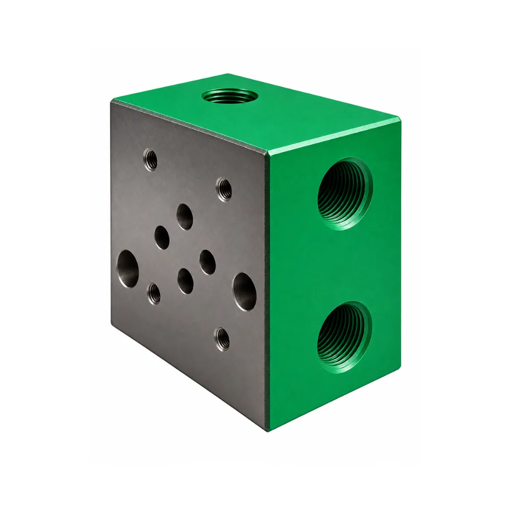 Bloque base hidráulico CETOP 3 NG6 con conexiones G1/4 y G1/2 BSPP